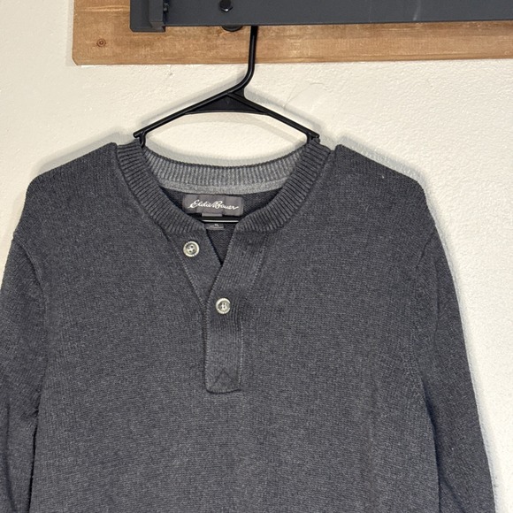 Vintage Eddie Bauer Sweater Pullover Men's Tall Large TL Gray Long Sleeve Henley - Picture 2 of 6